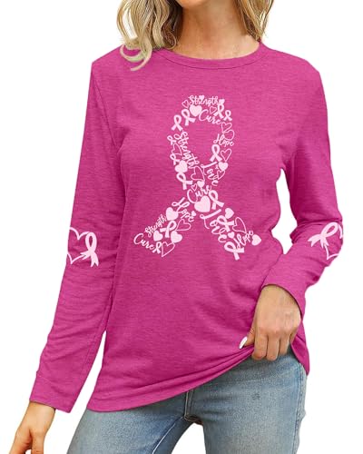 Breast Cancer Shirts for Women: Pink Ribbon Tshirt Cancer Awareness Long Sleeve Shirt Cancer Survivor Tops3