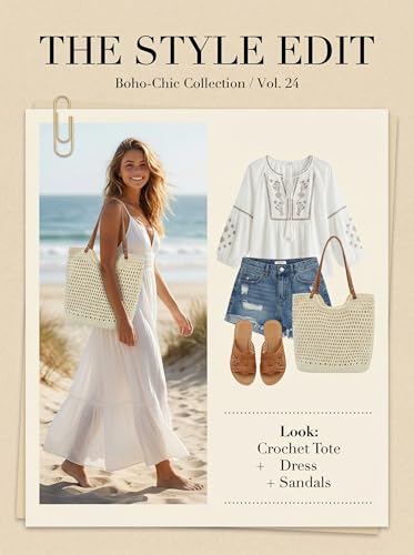 Image of TeeYee Boho Crochet Summer Handbag Handmade Cotton Rope Knit Shoulder Bags for Women Bohemia Tote for Travel