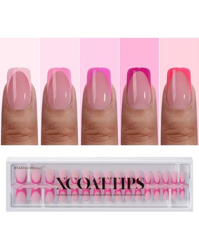 BTArtboxnails XCOATTIPS Short Press On Nails Square - Pink French...