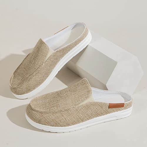 Women Canvas Slip On Lightweight Mule Sneaker,Summer Fashion Open Back Flats Walking Shoes Closed Round Toe Low Top Casual Loafer Comfort Walking Shoes2