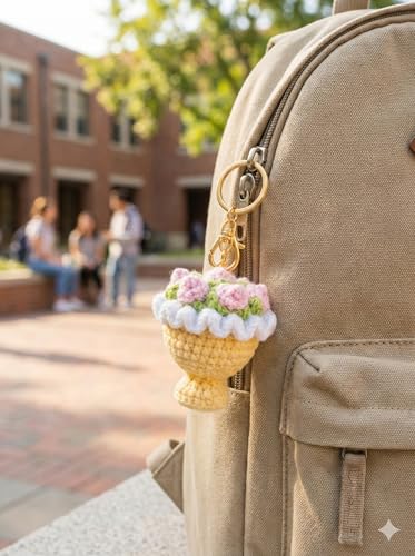Image of Handmade Crochet Flower Keychain for Bags Keys Purse Backpack Cute Aesthetic Yarn Keyring Bag Charm Handmade Soft Thread Flower Keychain for Girls Women Kids Gifting and Daily Use