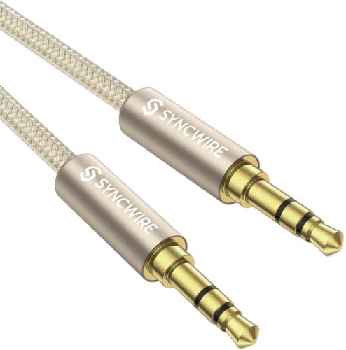 SYNCWIRE 3.5mm Nylon Braided Aux Cord (3.3ft/1m,Hi-Fi Sound), Auxiliary Input Male to Male Audio Cable for Headphones, Car, Home Stereos, Speaker, iPhone, iPad, iPod, Echo & More β Gold - 1
