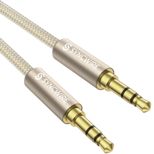 Image of SYNCWIRE 3.5mm Nylon Braided Aux Cord (3.3ft /1m,Hi-Fi Sound), Auxiliary Input Male to Male Audio Cable for Headphones, Car, Home Stereos, Speaker, iPhone, iPad, iPod, Echo & More - Gold