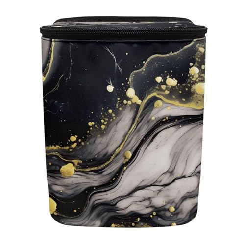 Image of Black Marble Car Trash Can with Lid,Leak-Proof Washable Auto Garbage Bag Interior Accessory Hanging Vehicle Trash Bin for Back Seat,Road Trip