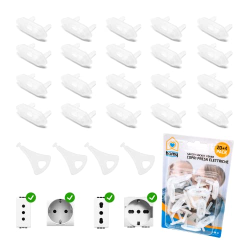 Homy Kit 20 Copriprese di Sicurezza Corrente Elettrica per Bambini Copri Presa Elettriche Italiane Universali Shuko Set Neonato Copripresa Schuko Protezione Prese Casa Antiscossa Bimbi (Trasp)