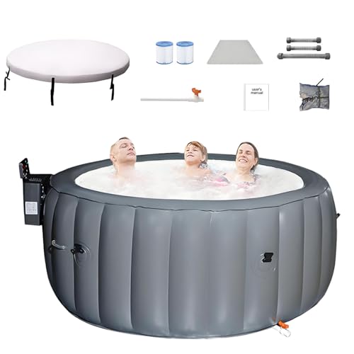 Bañera de hidromasaje inflable, gran spa portátil con 180 chorros de masaje de aire, bomba de calefacción y cubierta aislada, a prueba de fugas al aire libre para 2-6 personas, durante todo el año