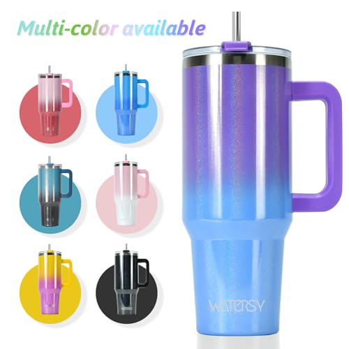 Image of 30 oz Shiny Tumbler with Handle and Straw,Stainless Steel Tumbler with Lid and Straw,Insulated Travel Mug(Cold for 34 Hours),Water Bottle for Iced Tea,Coffee (Purple)