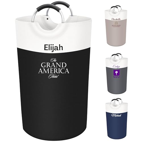 Personalized Laundry Basket, Customized Bulk Laundry Hamper, Collapsible Laundry Basket for College, Promotional Laundry Basket with Logo, Hanging Hamper with Large Openging Hotels 90L-Black