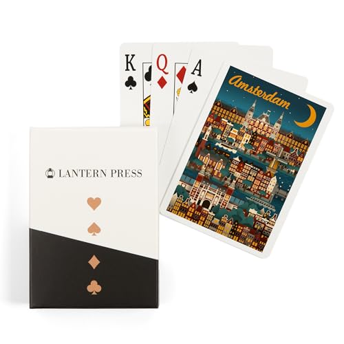 Lantern Press Amsterdam Retro Skyline Naipes Poker