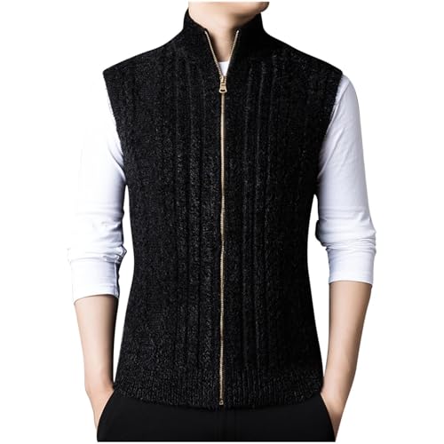 Mens Sweater Vest Chunky Knit Sleeveless Cardigan Sweaters Fashion Full Zipper Sports Vests Stand Collar Waistcoat2