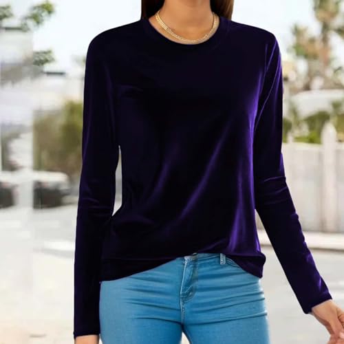 Camiseta de terciopelo de manga larga para mujer, color sólido, blusas para mujer, tallas grandes, sudaderas de terciopelo para mujer, camisetas casuales, tops, túnica suave, cuello redondo, corte