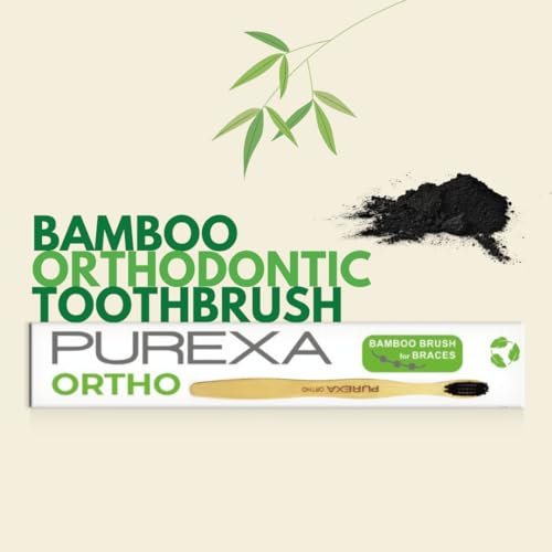 Image of Orthodontic Oral Care Combo | 2 Bamboo Orthodontic Toothbrushes for Braces with 3 Bamboo Tongue Cleaners | Activated Charcoal Soft Bristles