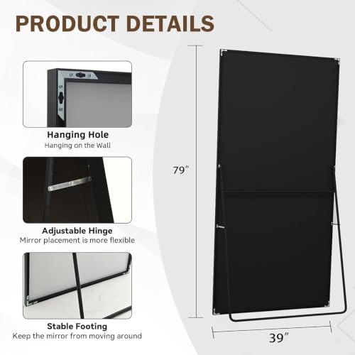 Image of LFT HUIMEI2Y 79 inchx39 inch Full Length Mirror, Black Floor Mirror