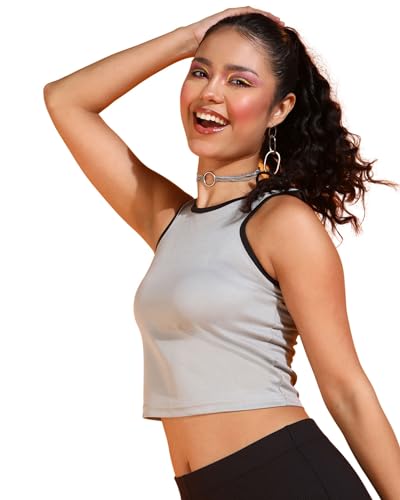 Image of POPWINGS Casual Solid Round-Neck Sleeveless Tank Top for Women || Trendy Western Summer Wear Women Tank Top || Trendy Crpp Tops for Women