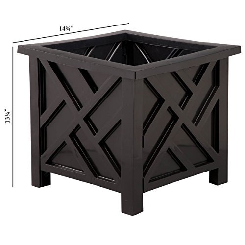 Miles Kimball Set of 2 Chippendale Planter Boxes, Black, Outdoor Décor – Plant Holder for Garden, Patio and Lawn, Weather-Resistant Polypropylene – 14 ¾” sq. x 13 ¼ H Overall - Thumbnail 5
