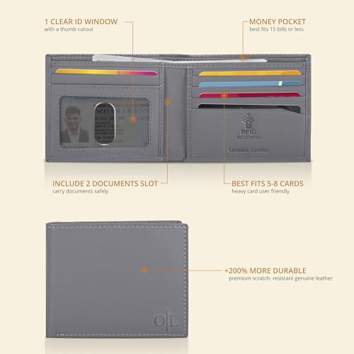Image of Oak Leathers Slim Leather Wallet for Men - RFID Wallets Credit Card Holder Ultra Thin Gift for Mens, Front Pocket Minimalist Design