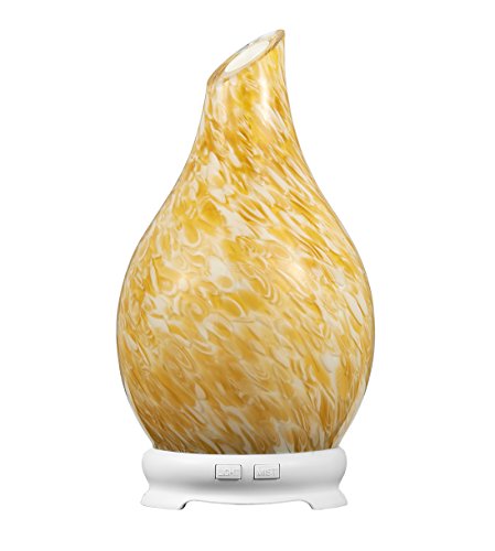 Essential Oil Diffuser 120ml Rock Pattern Handmade Glass Art Intermittent Setting Ultrasonic Aroma Cool Mist Humidifier for Improving Air Quality yoga Office Home Waterless Auto Shut-off (Rock Yellow)