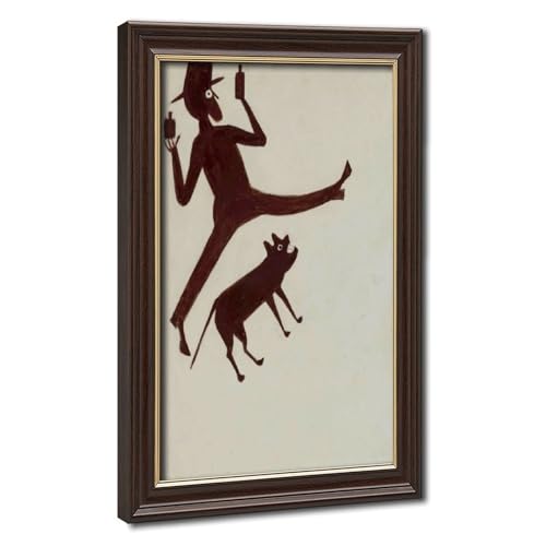 Impression sur toile Man Drinking With Dog de Bill Traylor, cadre suspendu 20x30 cm pour bureau