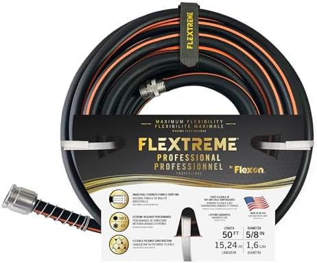 Flexon Flextreme Pro 5/8" x 50ft Performance Rubber Garden Hose – Heavy-Duty, Kink-Resistant, All-Weather Flexibility, Industrial-Grade Couplings, Durable Outdoor Watering Hose for Lawn & Garden - Thumbnail 3