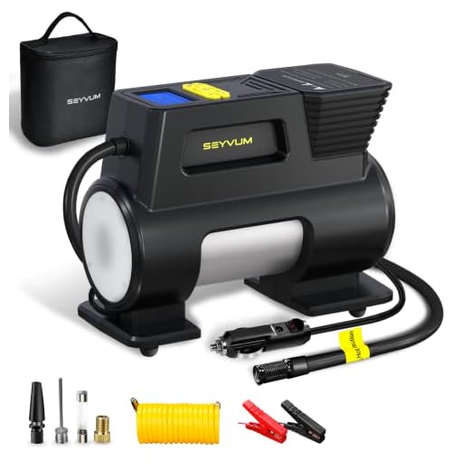 SEYVUM Tire Inflator Portable Air Compressor, [Suitable for Trucks & 150PSI Fast Inflation] Car Tire Pump with Digital Pressure Gauge and Two Powerful Motor, 12V DC Auto Air Pump for Car, RV, Bicycles