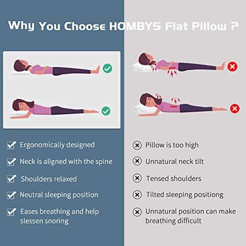 Hombys Thin Stomach Sleeper Bed Pillows For Sleeping Thin Slim Flat Pillow For Stomach And Back Sleepers thumb #4