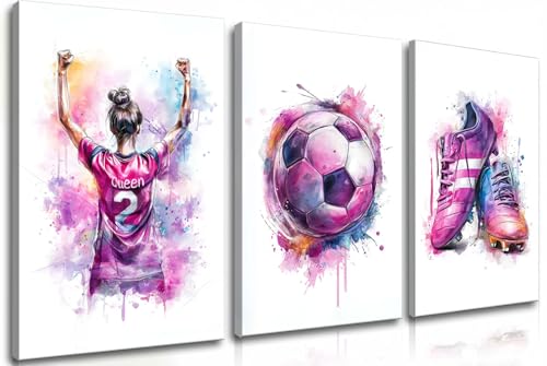 Image of Frimeeme Large Girl Soccer Canvas Wall Art, 16 x 24 Inch