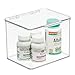 mDesign Plastic Bathroom Storage Organizer Box with Hinge Lid for Closet, Shelf, Cupboard, or Vanity, Hold Medicine, Soap, Lotion, Cotton Swabs, Masks, Styling Tools, Lumiere Collection, 4 Pack, Clear