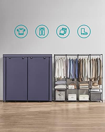 SONGMICS Szafa z materiału, szafa na ubrania, 45 x 170 x 167 cm, 4 półki wiszące, z półkami, 4 kieszenie boczne, dużo miejsca, do sypialni, salonu, ciemnoniebieska RYG094I02