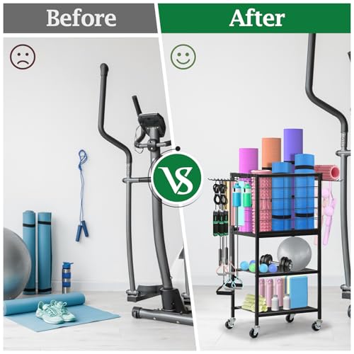CADUKE Dumbbell Rack & Stand, Yoga Mat Storage with Hooks and Wheels, Home Gym Weight Rack for Dumbbells, Kettlebells, Yoga Mat, Yoga Block, Foam Roller and Resistance Band - Image 6