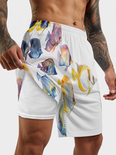 Mens Swim Trunks with Compression Liner,Modern Ocean Fish Men's Inseam Board Shorts Quick Dry Bathing Suit for Men/Boys2