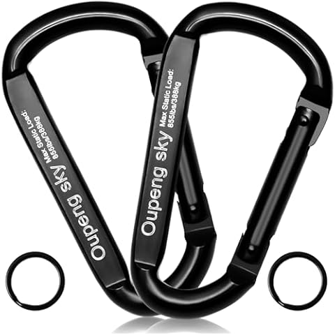 Carabiner Clip，855lbs，3" Iron Heavy Duty Caribeaners for Hammocks,Camping Accessories,Hiking,Keychain,Outdoors and Gym etc,Spring Snap Hook Carabiners for Dog Leash,Harness and Key Ring,2 PCS,Black Cover