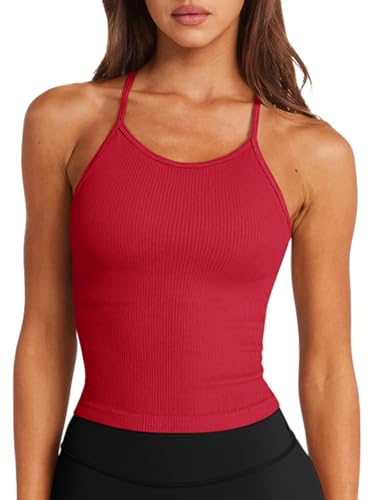 Image of LASLULU Womens Sports Bra Seamless Long Tank Spaghetti Strap Workout Bra