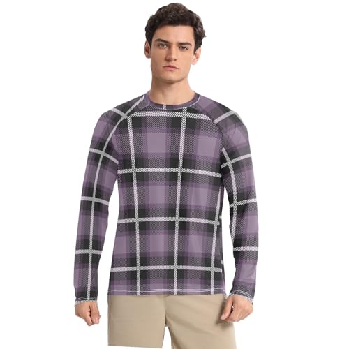 Plaid Scotland Purple Vintage Sun Protection SPF Rash Guard Shirt Slim fit Loose UV Protection Long Sleeve Beach