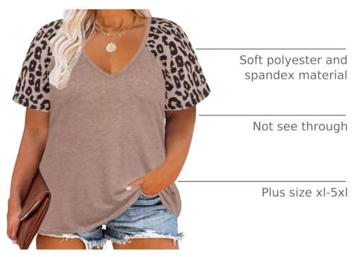 Image of CARCOS Plus Size Tops for Women Short Sleeve Raglan Striped Tee Color Block Crewneck /V Neck Tunic Loose Fit Summer XL-5XL