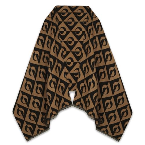 Relang Scarfs for Women Pashmina Silky Shawl Wrap for Evening Dressing Blanket Open Front Poncho Cape Black Camel