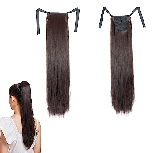 prinfantasy 22 inch Hair Extensions Long Straight Ponytail Wrap Around Synthetic Halo Hair Extensions Pony Tail Hairpiece for Brown,GBMW034