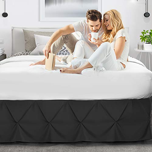 Image of Nestl Pinch Pleat Twin Bed Skirt - 14 inch Drop, Premium Microfiber Black Bedskirt