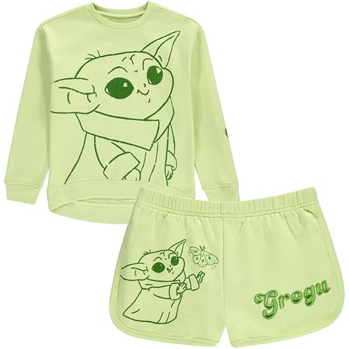 Image of STAR WARS Girls Baby Yoda Crewneck Sweatshirt and Shorts Clothing Set- Little and Big Girl Sizes 4-16