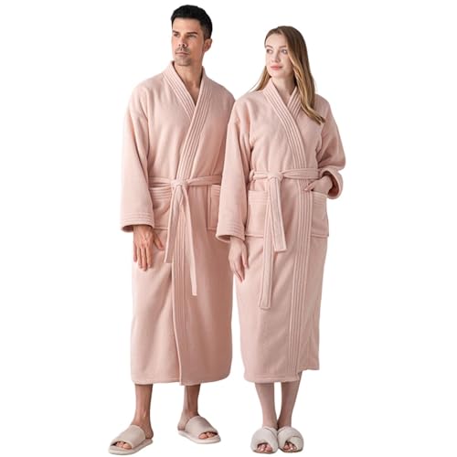 Pijamas Hombres Invierno Nuevo Medio Franela Hombres Engrosados Bata Largo Peludo Casa Vistiendo Albornoz Hombre, Rosa., L