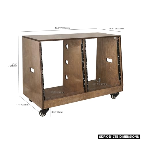Image of Sound Town DIY 2 x 12U Slanted Studio Rack with Solid Baltic Birch Plywood, Casters, weathered brown for Recording Room, Home Studio (SDRK-D12TB)