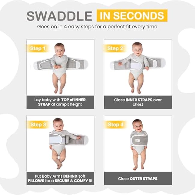 Anna & Eve? Baby Swaddle Strap for Newborns and Infants - 100% Cotton, No Overheating - The Original Arms Only - Adjustable Small Size Swaddle, Fits Chest 13.5 to 17 - Grey
