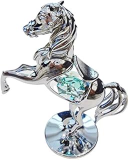Crystocraft Horse Pony Equestrian Crystal Ornament With Swarovski Elements Gift Boxed Green Crystals Silver Chrome Plated Perfect Keepsake Collectors Gift Figurine Home Decor Present
