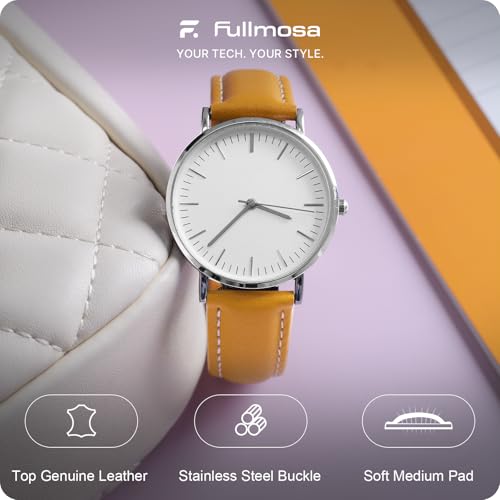 Image of Fullmosa Watch Straps 20mm, Axus Series Leather Strap Replacement Watch Strap with Stainless Steel Metal Clasp for Men Women 14 /16 /18 /20 /22 /24mm, Yellow 20mm | Strap for Garmin Vivoactive 6 /5,Venu Sq 2 /Sq,Galaxy Watch 7 /6 /5 40mm 44mm Women Men, Yellow&Silver Buckle