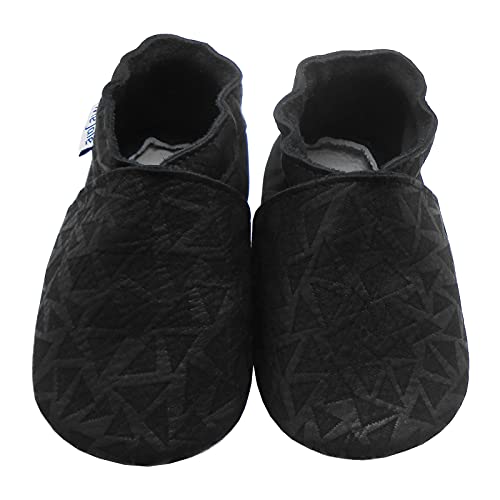 Mejale Baby Boy Shoes Infant Moccasins Toddler Girl Star Crawling Leather Pre-Walker Slipper Black Triangle Style, 0-6 Months, S #TOP5