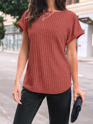 Image of AUTOMET Womens Short Sleeve Tops Fall Shirts 2026 Lightweight Sweater | Dressy Casual Blouse, Fashion Summer Clothing, Cute Spring Outfits, Business Work Tunic, Trend Boho