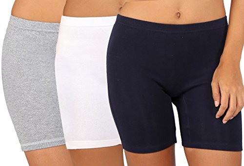 Image of Bralux Cycling Shorts for Women, Girls with Cotton Spandex Set of 3 - Multi Colour Rib Shorts