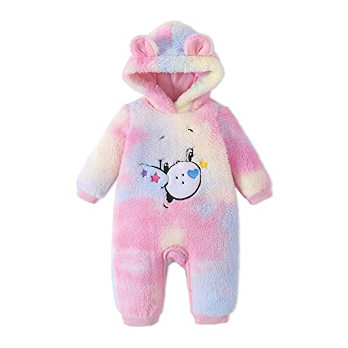 Image of PatPat Care Bears Baby Infant Girls Bodysuit Snowsuit Bear Ear Hooded Jumpsuit Warm Fleece Long Sleeve Winter Romper