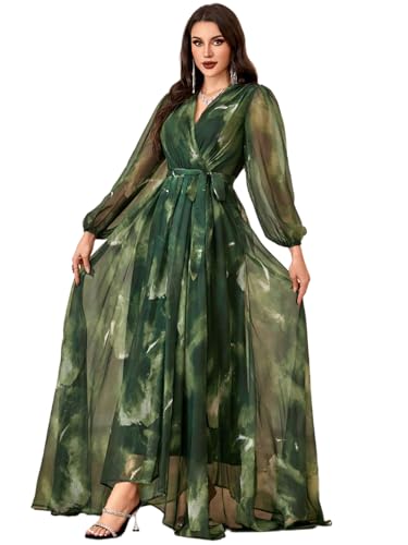 Image of TOLEEN Summer Casual Dresses for Women 2024 Spring Fashion Boho V Neck Long Sleeve Ruffle Floral Print Elegant Maxi Dress