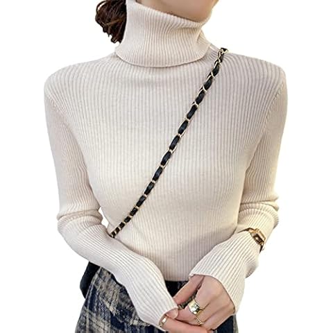 Adisputent Womens Turtle Neck Jumpers High Roll Ribbed Jumper Long Sleeve Casual Knitted Sweater High Neck Roll Tops Apricot Cover