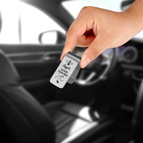 Image of Car Guardian Angel Visor Clip, Engraved Stainless Steel Car Visor Clip for Safe Travel Religious New Drivers Gift Men Women Friends Family(Silver)